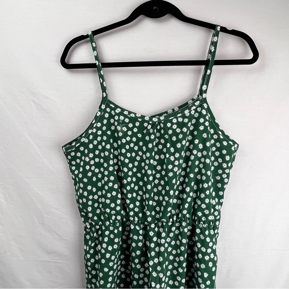 Boho Peasant Green White Floral Maxi Dress Size L - Picture 8 of 9